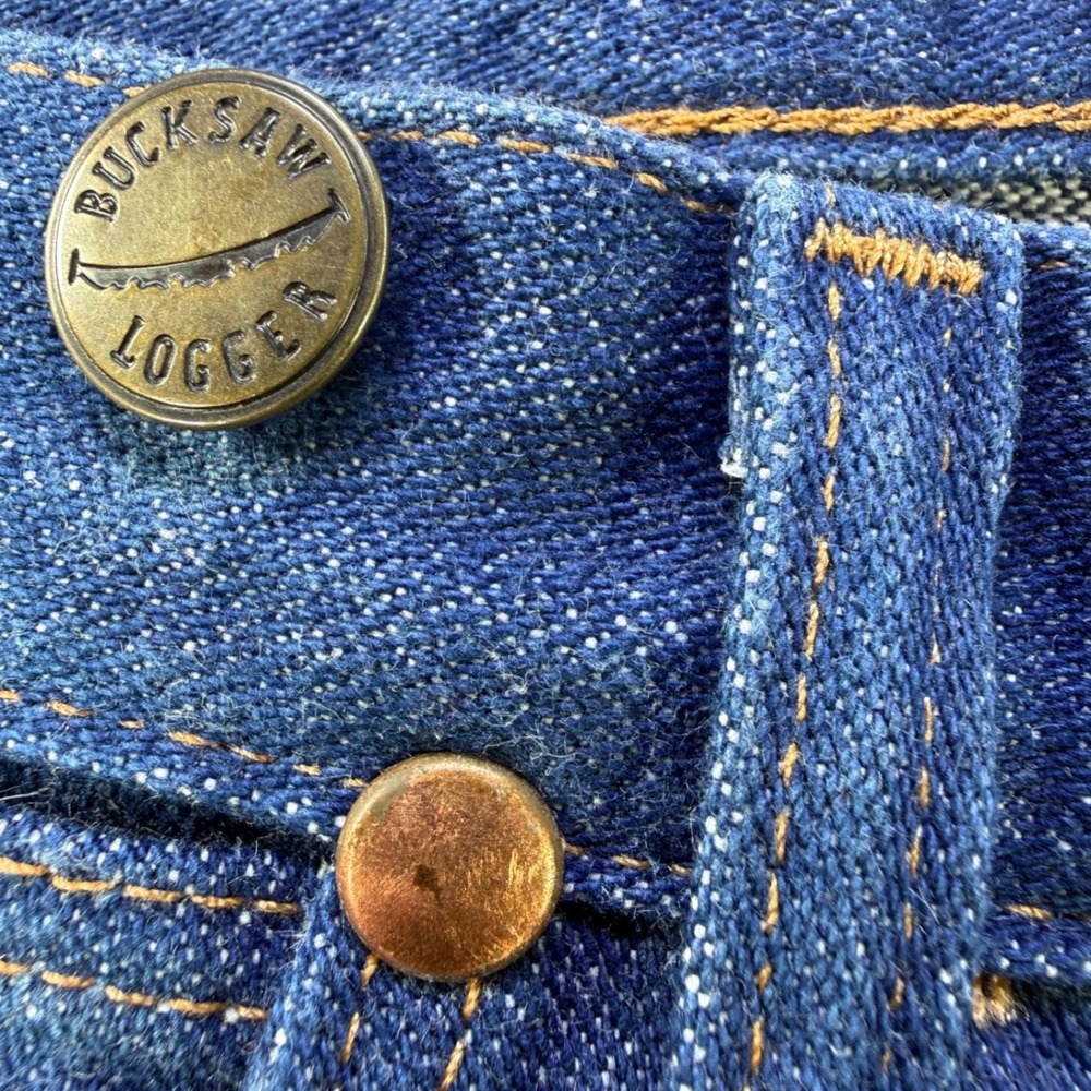 Wrangler Bucksaw Logger Cowboy Cut Jeans Blue Denim 38x30 Suspender Buttons